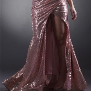 Long rose gold all over sequin formal dress